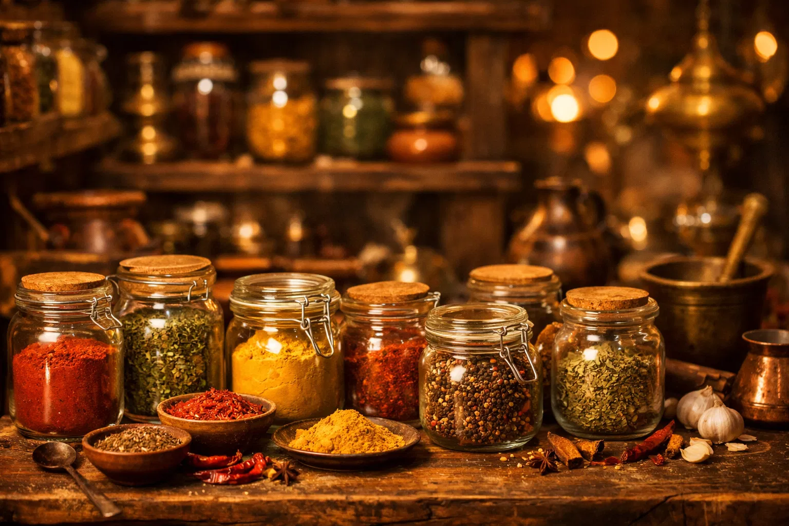 Spices and herbs in kitchen